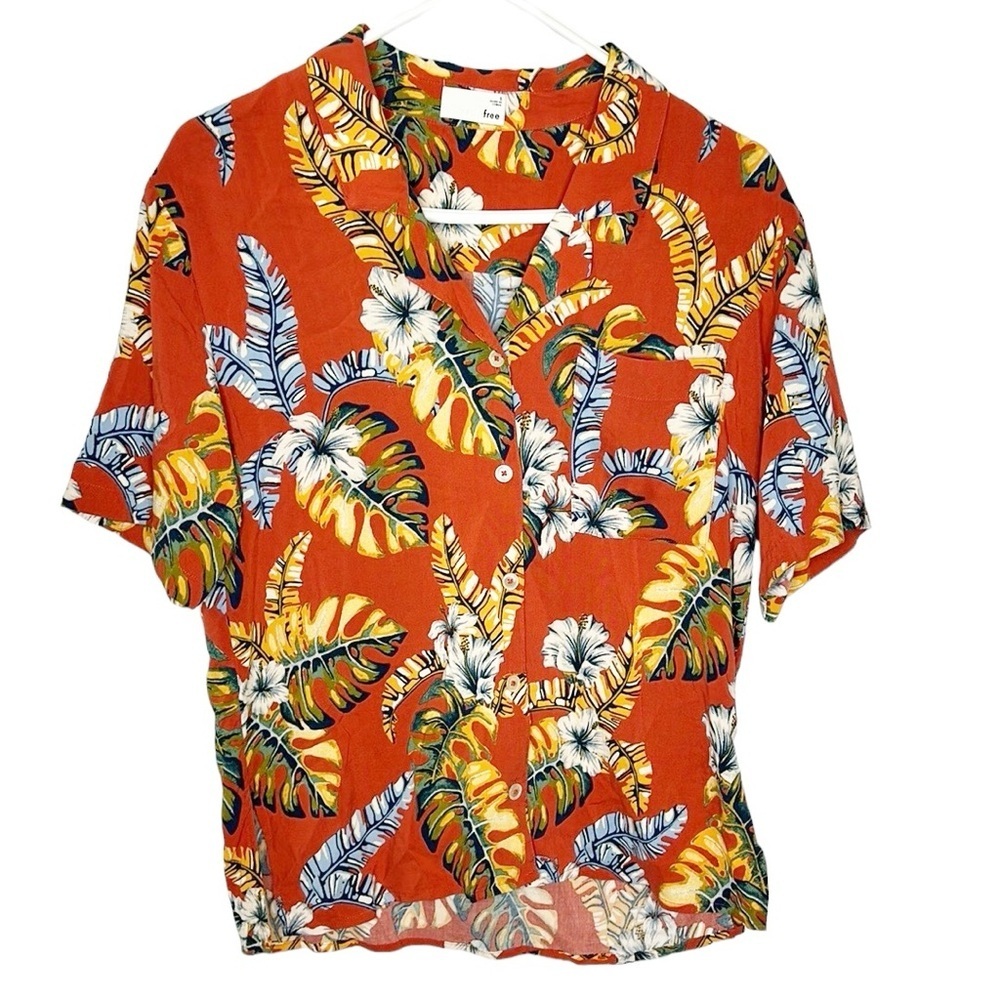 Wilfred Free Womens‎ Hawaiian Button Down Top Size Small Orange Tropical Resort